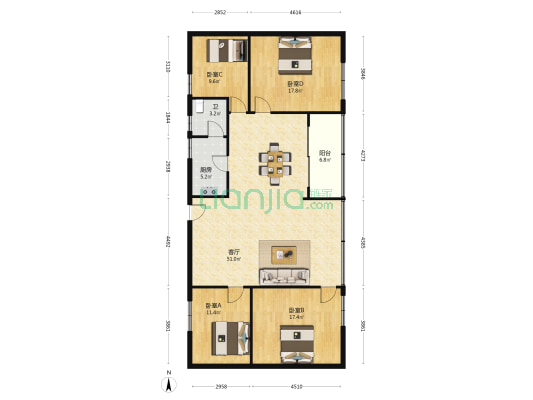 下角中路76号小区 4室1厅1卫 137平方