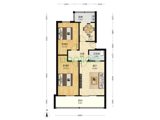 总后西安材料仓库小区 2室2厅1卫 79平方