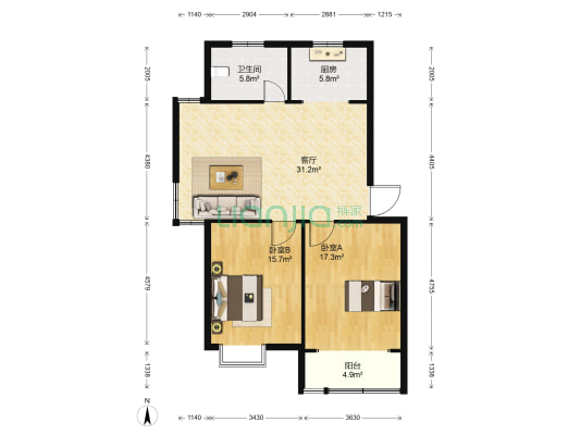 梧桐广场南二区 2室1厅1卫 102平方