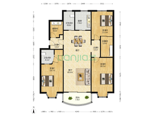 佐岸明珠 3室1厅2卫 174平方