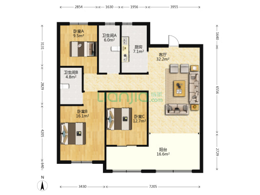 鼎甲馨苑 3室1厅2卫 139平方