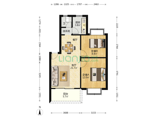 桔洲新苑 2室1厅2卫 66平方