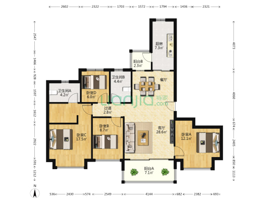 恒大文旅城C区 4室1厅2卫 142平方