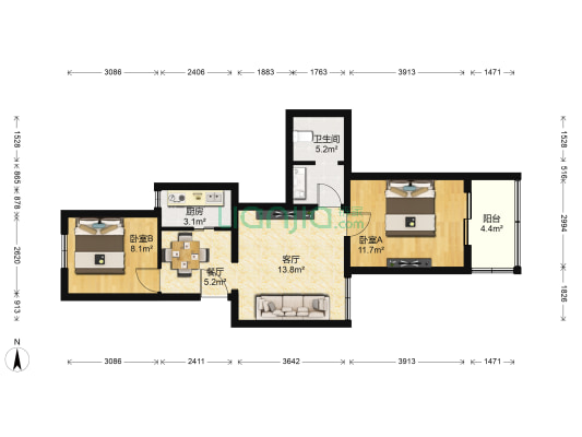 亮甲店小区 2室2厅1卫 67平方