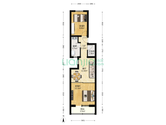新街口七条15号院 2室1厅1卫 59平方