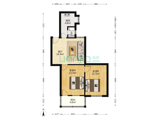 天心阁社区 2室1厅1卫 59平方