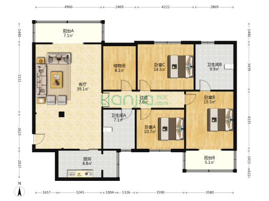 南寒商住楼 3室1厅2卫 176平方