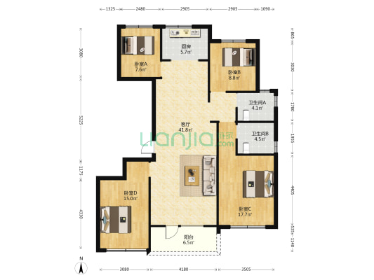 蓝城锦绣·桃李春风 4室1厅2卫 143平方