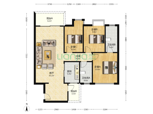 泰富花苑 3室1厅2卫 113平方