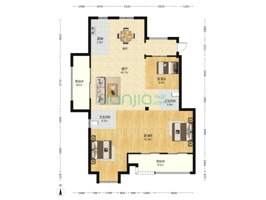 盛世豪门 2室1厅2卫 157平方