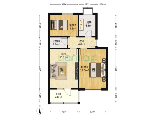 兰药家属院 2室1厅1卫 56平方