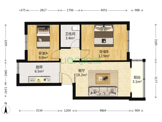 甘肃省电子公司家属院(定西路) 2室1厅1卫 58平方