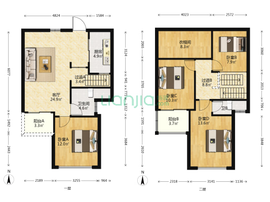 融信澜郡A区 4室1厅2卫 110平方