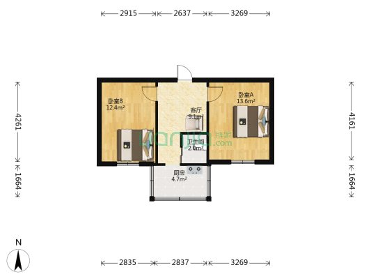 六纬路学区华夏村社区 2室1厅1卫 53平方