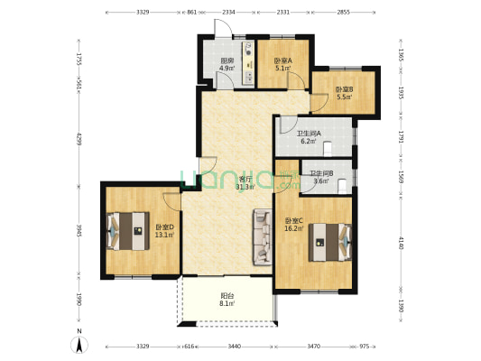 碧海家园一区 4室1厅2卫 127平方