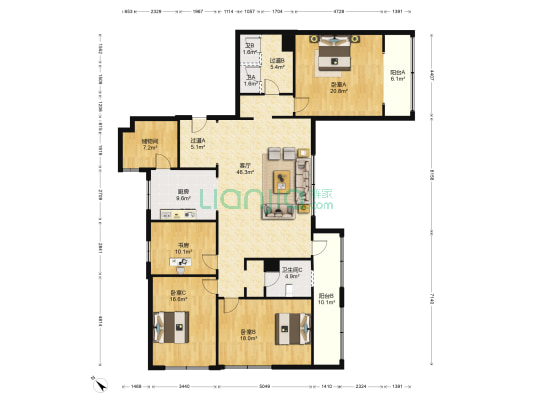 渝高广场 4室1厅3卫 205平方