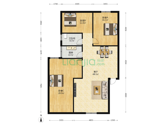 华通公寓 3室1厅1卫 75平方