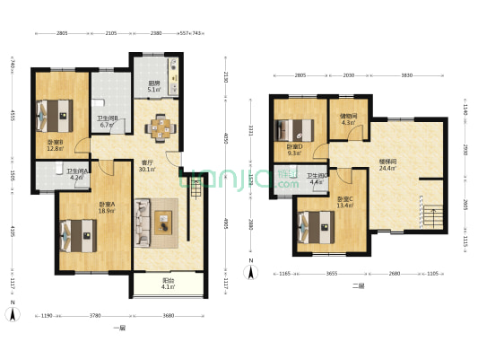 锦华家园 4室1厅3卫 163平方