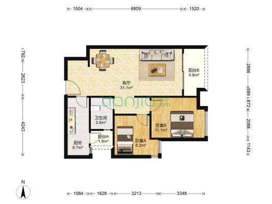 南沙翡翠公馆 2室1厅1卫 83平方