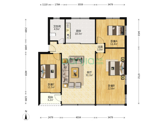 建虹路69弄 3室1厅1卫 112平方