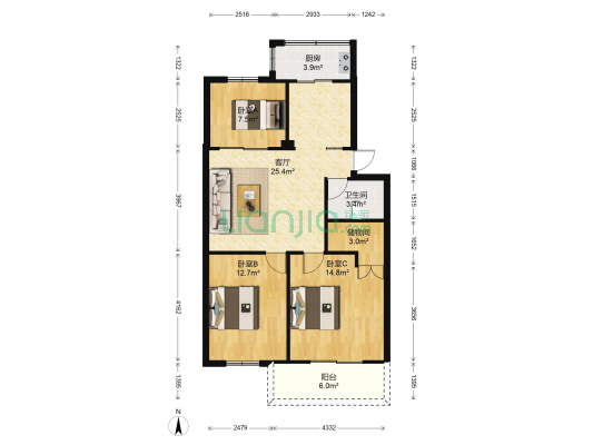 气象公寓 3室1厅1卫 99平方