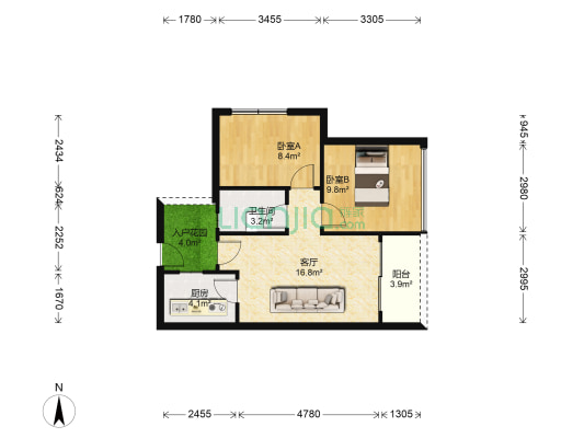 尚品居 2室1厅1卫 65平方