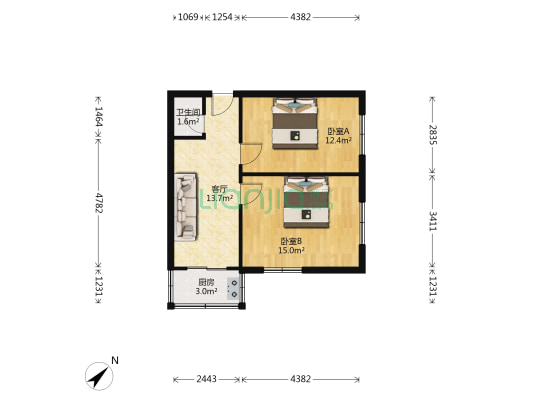 耐火路2号 2室1厅1卫 57平方
