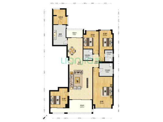 恒裕滨城二期 4室1厅3卫 176平方