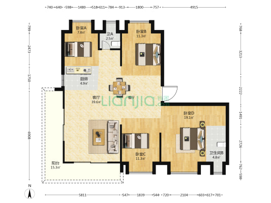福清融侨望云 4室1厅2卫 143平方