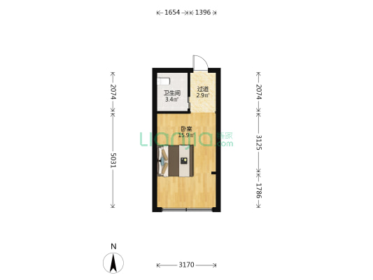 中央C商务公寓 1室0厅1卫 31平方