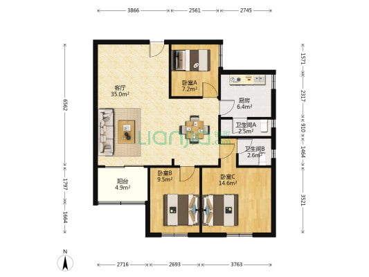 廣安花園 3室1厅2卫 99平方