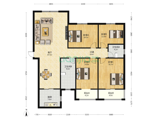 警苑小区 4室1厅2卫 176平方