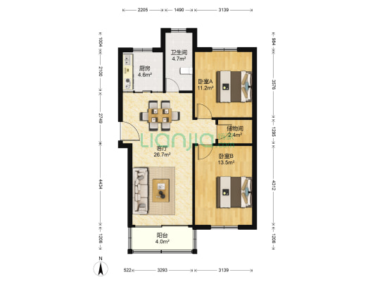 万裕苑 2室1厅1卫 95平方