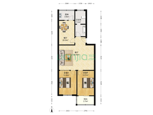 张庄路247号 2室2厅1卫 88平方