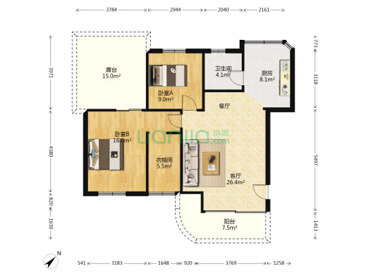 海关大院 2室1厅1卫 80平方