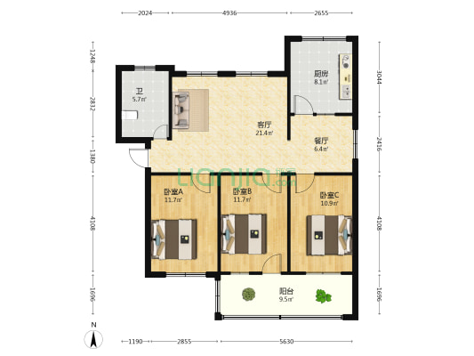 昌大饲料公司家属院 3室2厅1卫 104平方