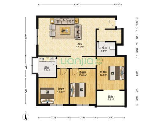 紫荆花园 3室1厅1卫 123平方