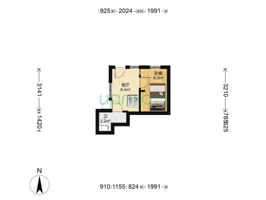 先烈南路青菜东街 1室1厅1卫 22平方