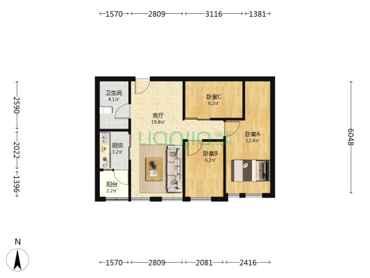 碧桂园海德ONE99 3室1厅1卫 86平方