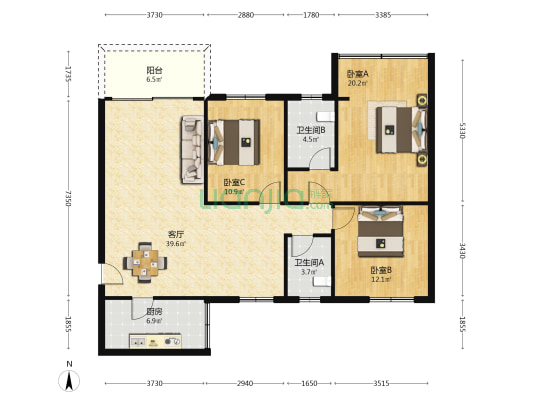 环市大道南路320号 3室1厅2卫 114平方