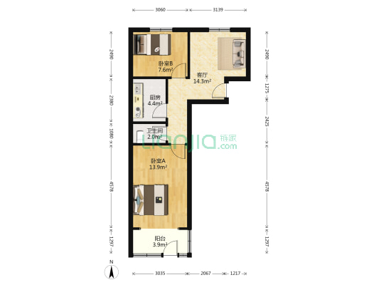 延安路 2室1厅1卫 58平方