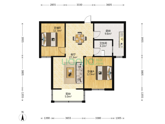 中乐国际公馆 2室1厅1卫 91平方