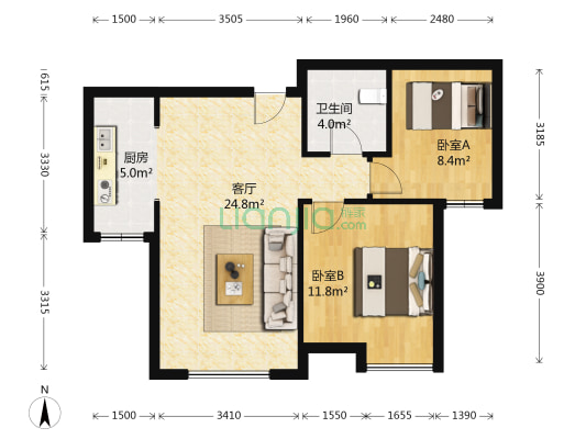 远洋心里 2室1厅1卫 79平方
