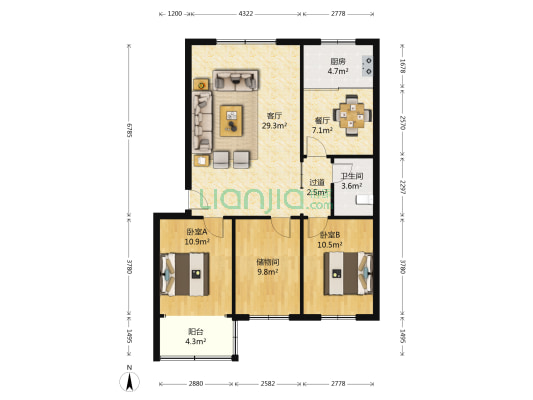 双坦小区 2室2厅1卫 103平方