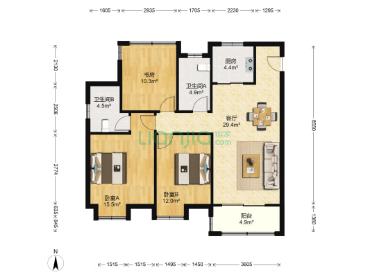 中南樾府 3室1厅2卫 102平方