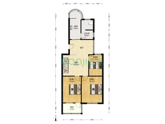 东台市食品厂综合楼 3室1厅1卫 96平方