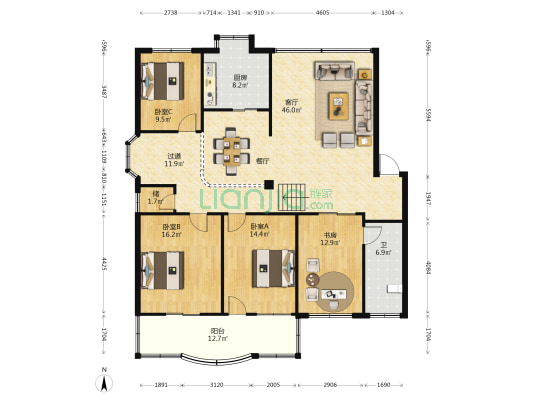 建行小区 4室1厅1卫 163平方