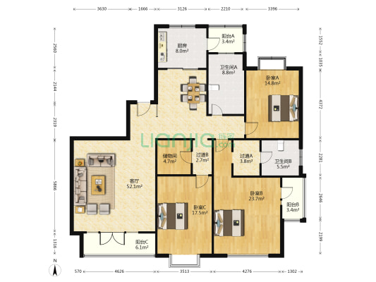 鸿泰雅园 3室1厅2卫 212平方