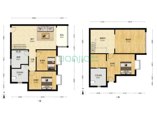 北港新城 3室1厅2卫 126平方