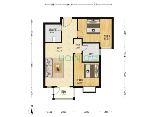 万和城A区 2室1厅1卫 89平方